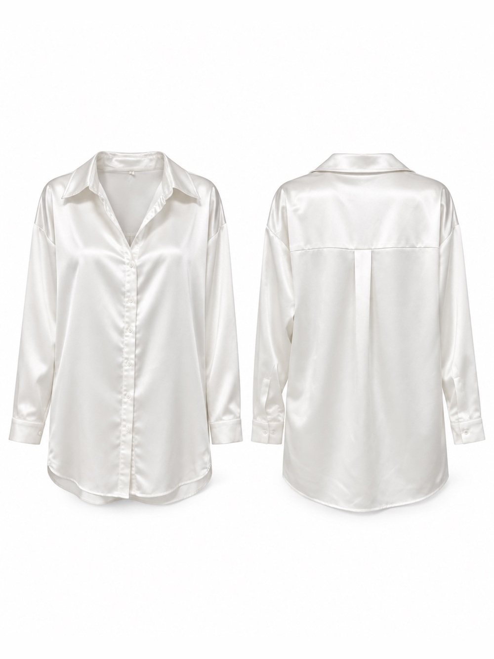 12th Tribe White Satin Button Down Oversized Shirt Size Small